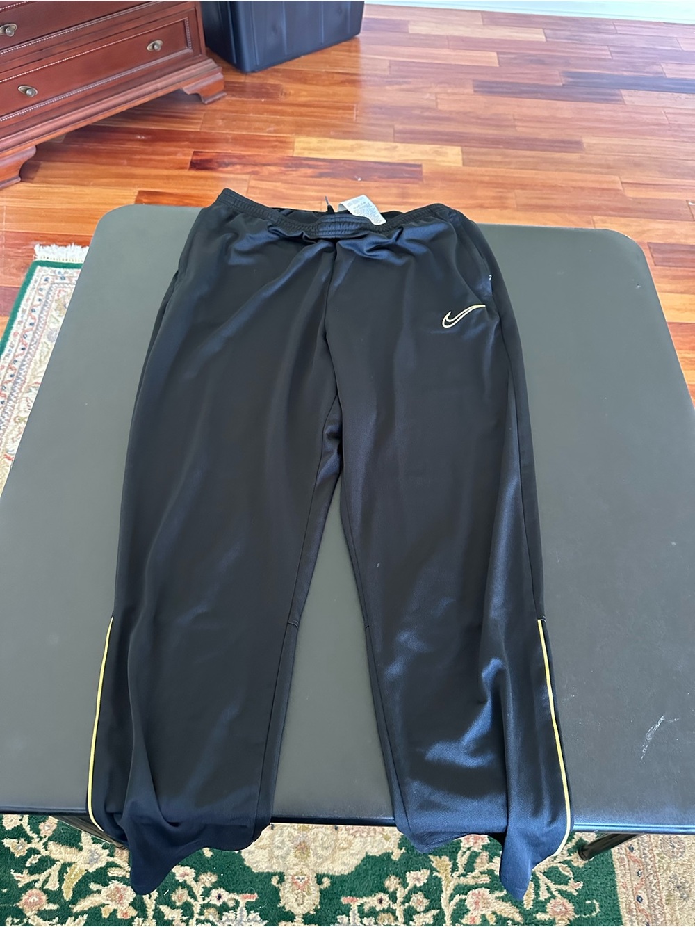 Nike Men’s Black Athletic Track Pants with Yellow Piping Size XL